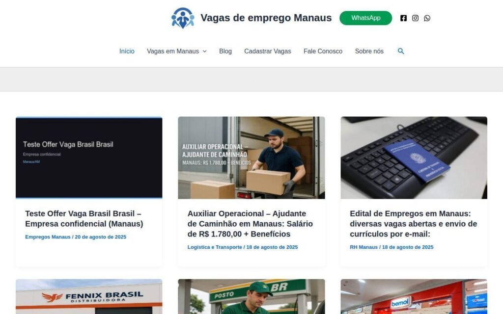 Vagas de Emprego Manaus, portal de oportunidades profissionais em Manaus